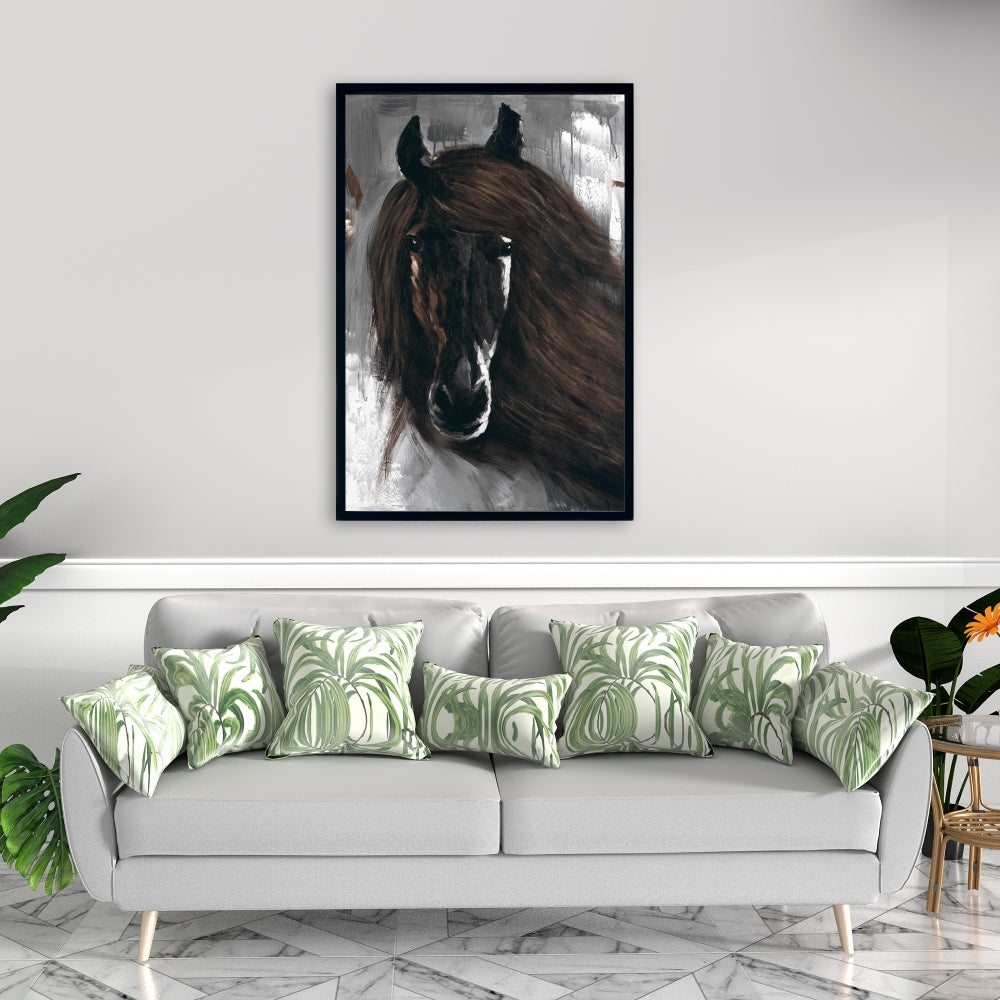 Toile Cheval Brun Foncé | Cadre rustique pour décoration intérieure