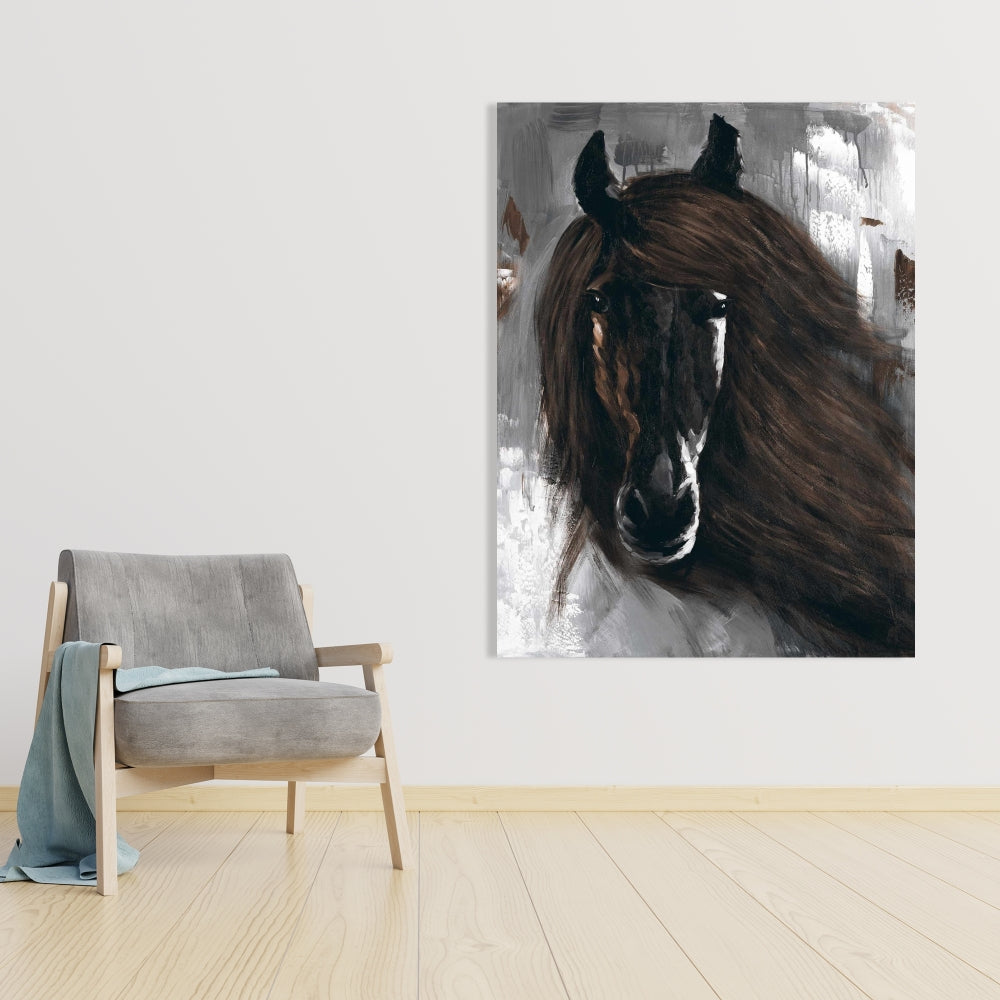 Dark Brown Horse Canvas | Rustic Farm Animal Home Decor