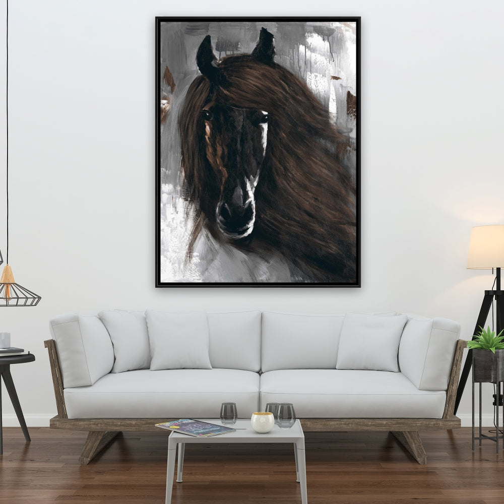 Toile Cheval Brun Foncé | Cadre rustique pour décoration intérieure