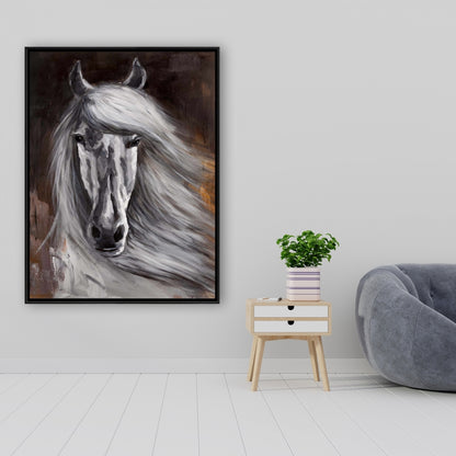 Toile encadrée « Cheval blanc fier » | Décoration de chambre contemporaine
