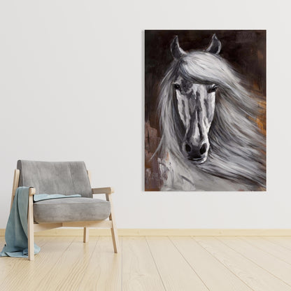 Proud White Horse Canvas | Farm Animals Home Decor Wall Art