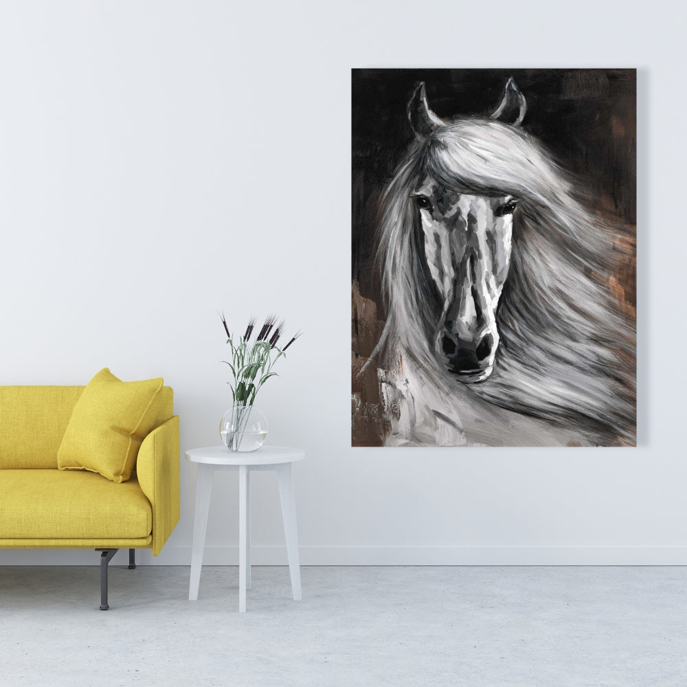 Toile rustique Cheval blanc | Décoration d'intérieur | Décoration murale animalière