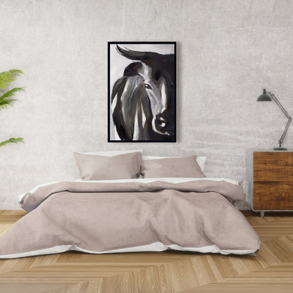 Bull Head Closeup Canvas | Brown Framed Bedroom Decor