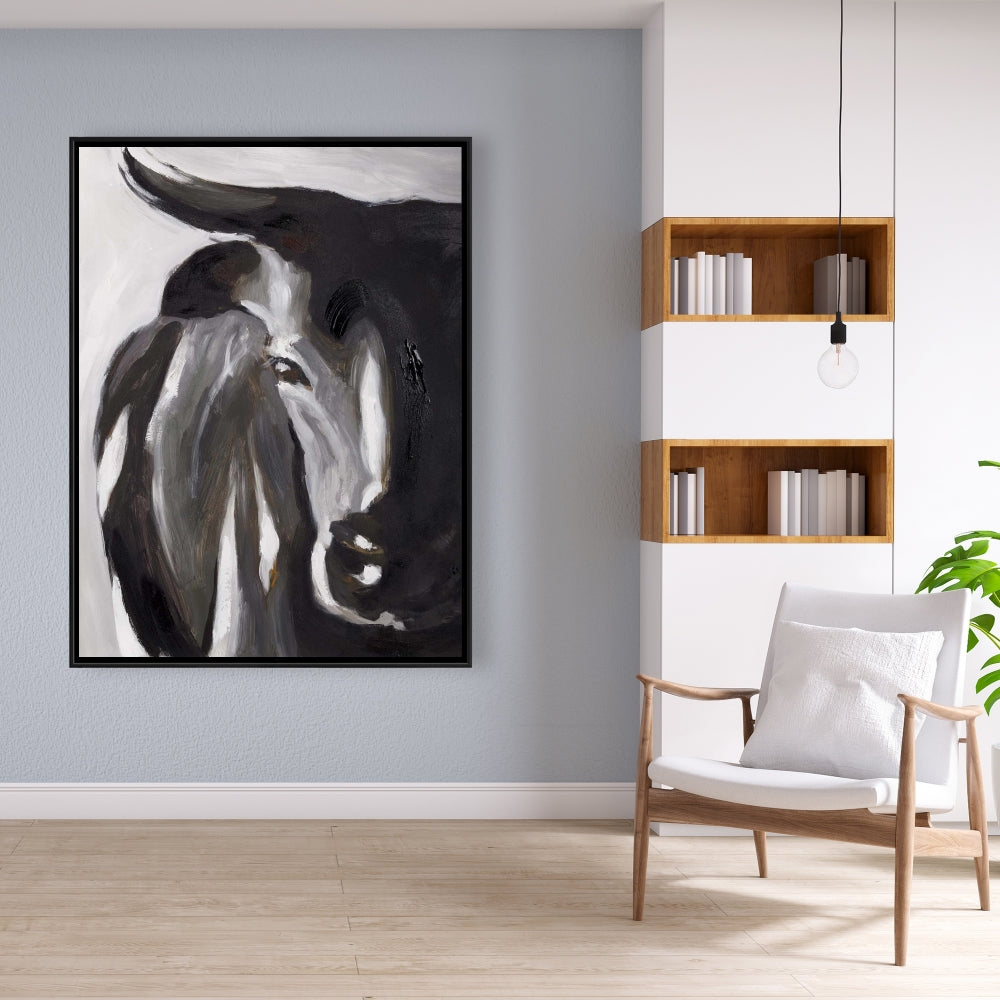 Bull Head Closeup Canvas | Brown Framed Bedroom Decor