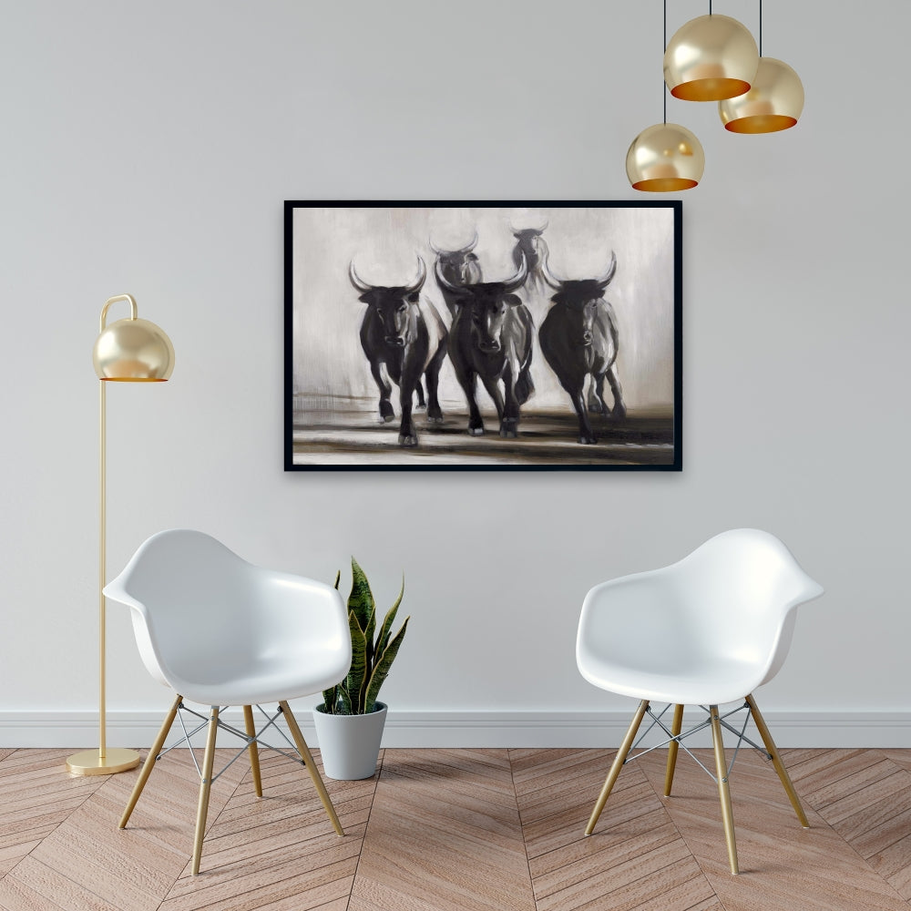 Running Fierce Bulls Canvas | Brown Rustic Bedroom Decor