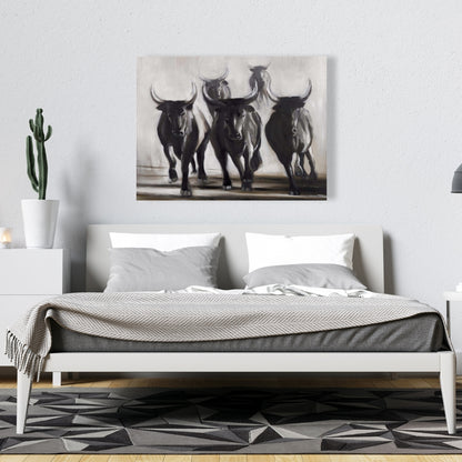 Running Fierce Bulls Canvas - Farm Animal Wall Art Decor