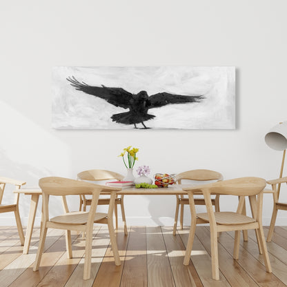 Crow in Flight Black & White Canvas | Home Decor Wall Art