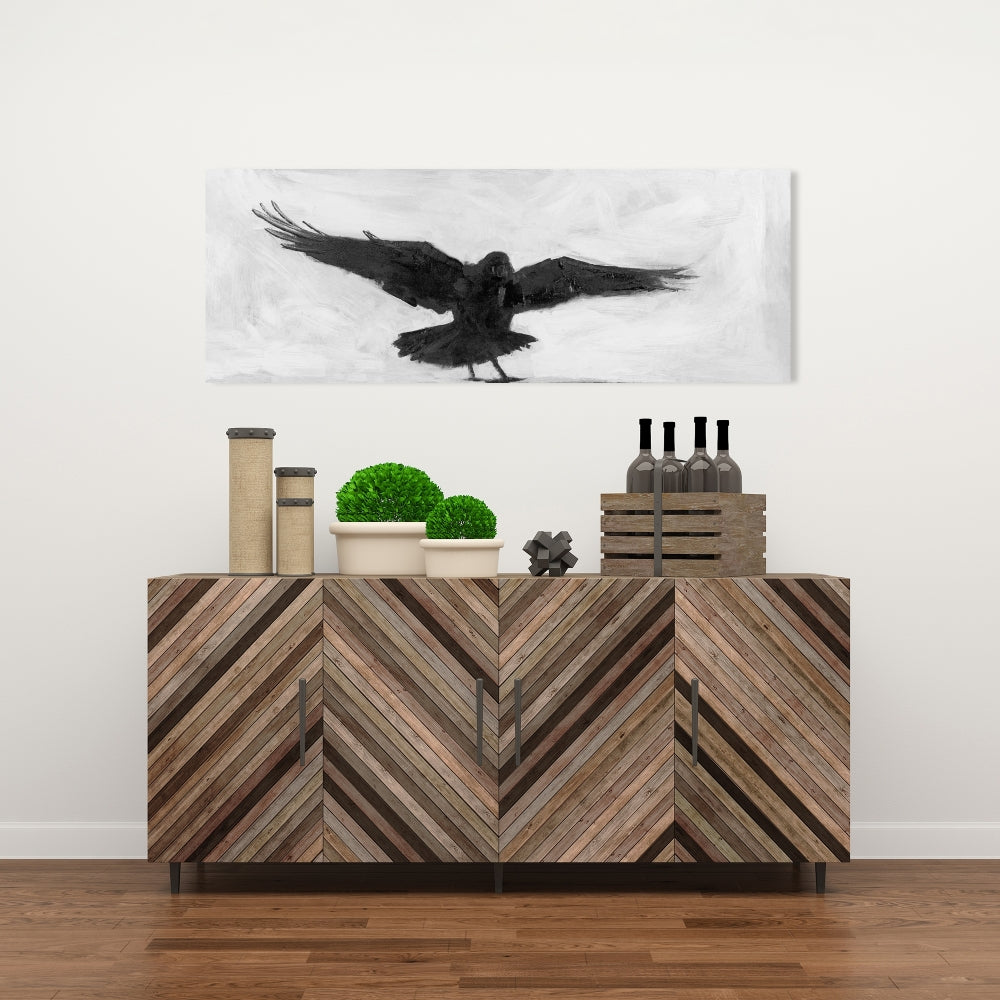 Crow in Flight Black & White Canvas | Home Decor Wall Art