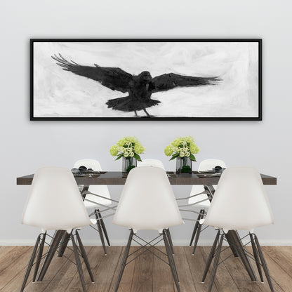 Corbeau en vol | Toile encadrée noir et blanc pour décoration intérieure