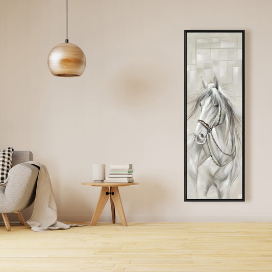 Worthy White Horse Canvas | Industrial Frame | Home Decor
