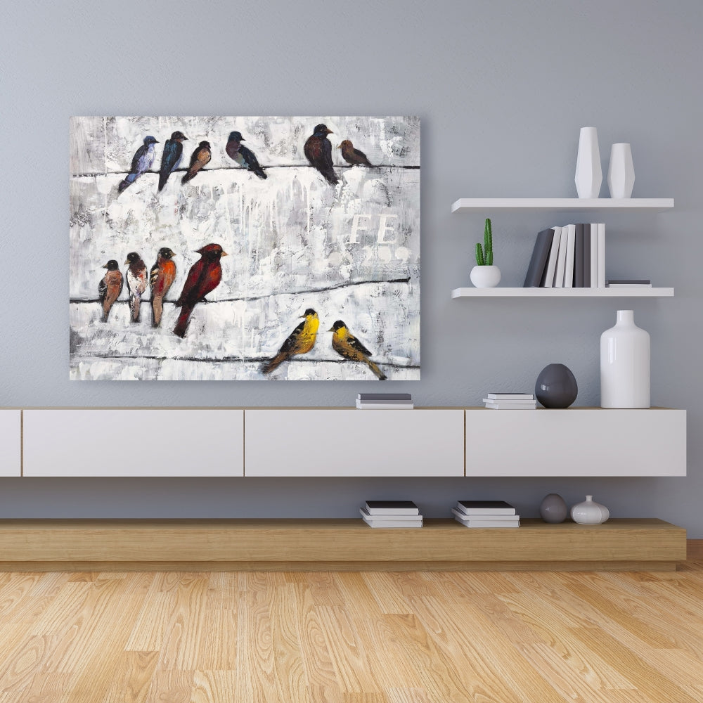Colorful Birds on Branches Canvas | Bedroom Wall Art Decor