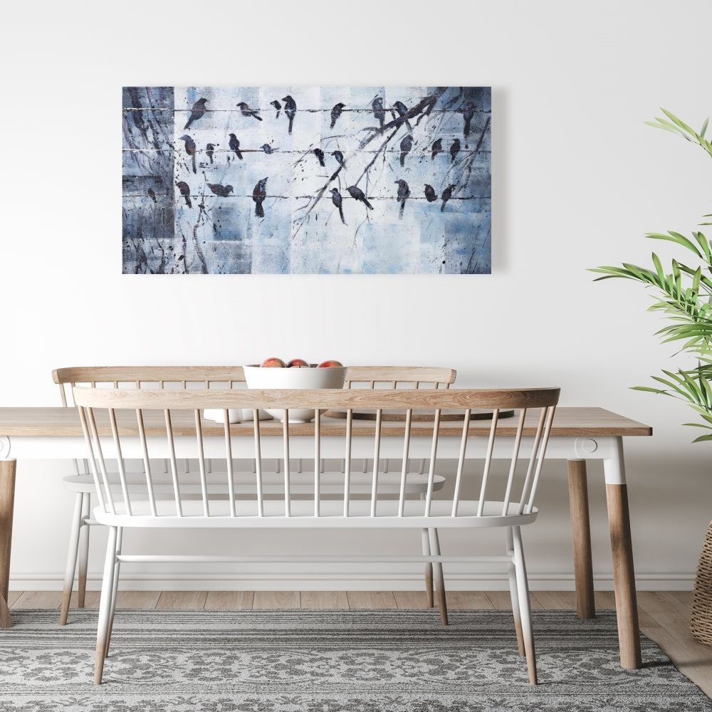 Abstract Birds on Wire Canvas | Blue Bird Animals Home Decor