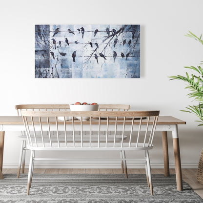 Abstract Birds on Wire Canvas | Blue Bird Animals Home Decor