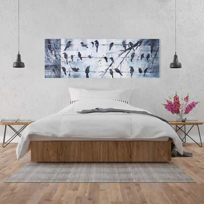 Abstract Birds on Wire Canvas | Blue Bird Animals Home Decor