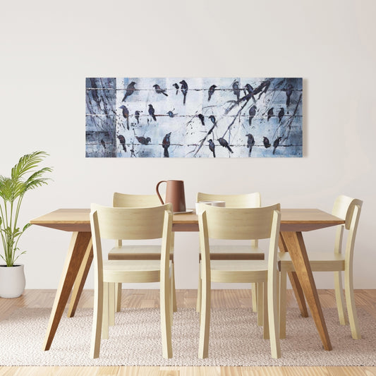 Abstract Birds on Wire Canvas | Blue Bird Animals Home Decor