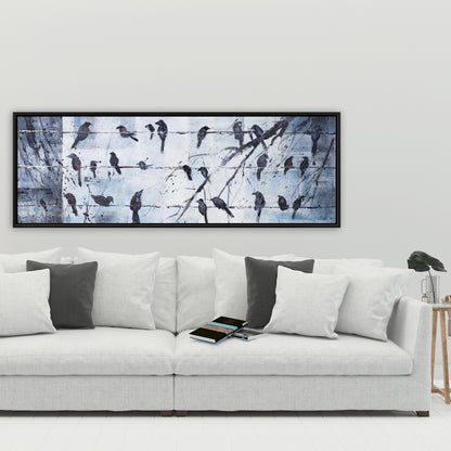 Toile encadrée Animaux bleus | Oiseaux abstraits sur fil de fer - Décoration d'intérieur