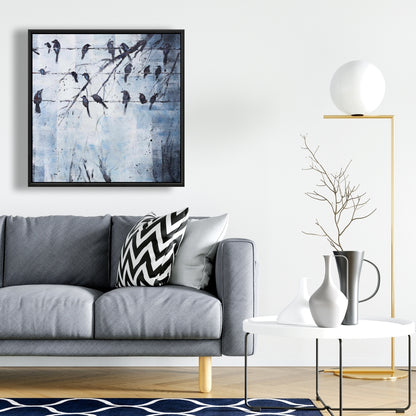 Toile encadrée Animaux bleus | Oiseaux abstraits sur fil de fer - Décoration d'intérieur