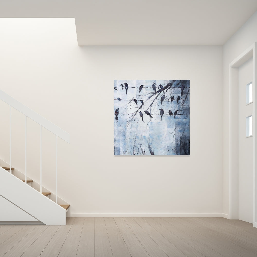 Abstract Birds on Wire Canvas | Blue Bird Animals Home Decor