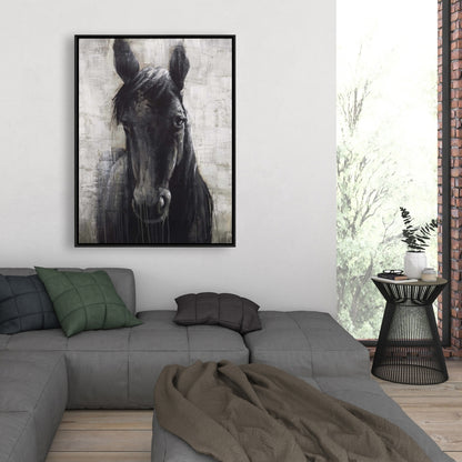 Black Horse Farm Animals Framed Canvas - Home Decor Bedroom