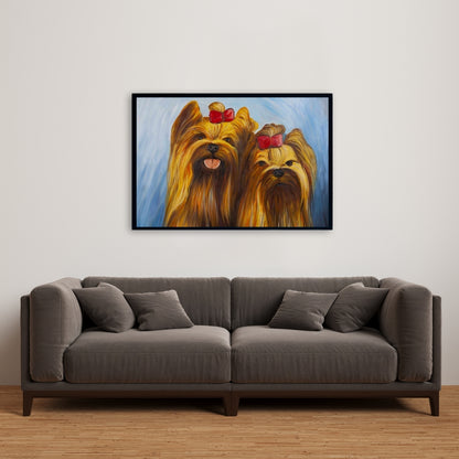Two Smiling Dogs with Bow Tie Framed Canvas - Home Decor