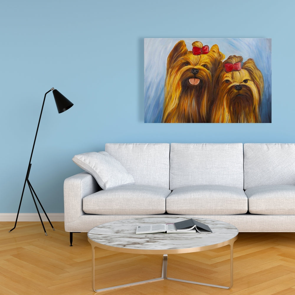 Two Smiling Dogs Canvas | Blue Pet Art for Home Decor