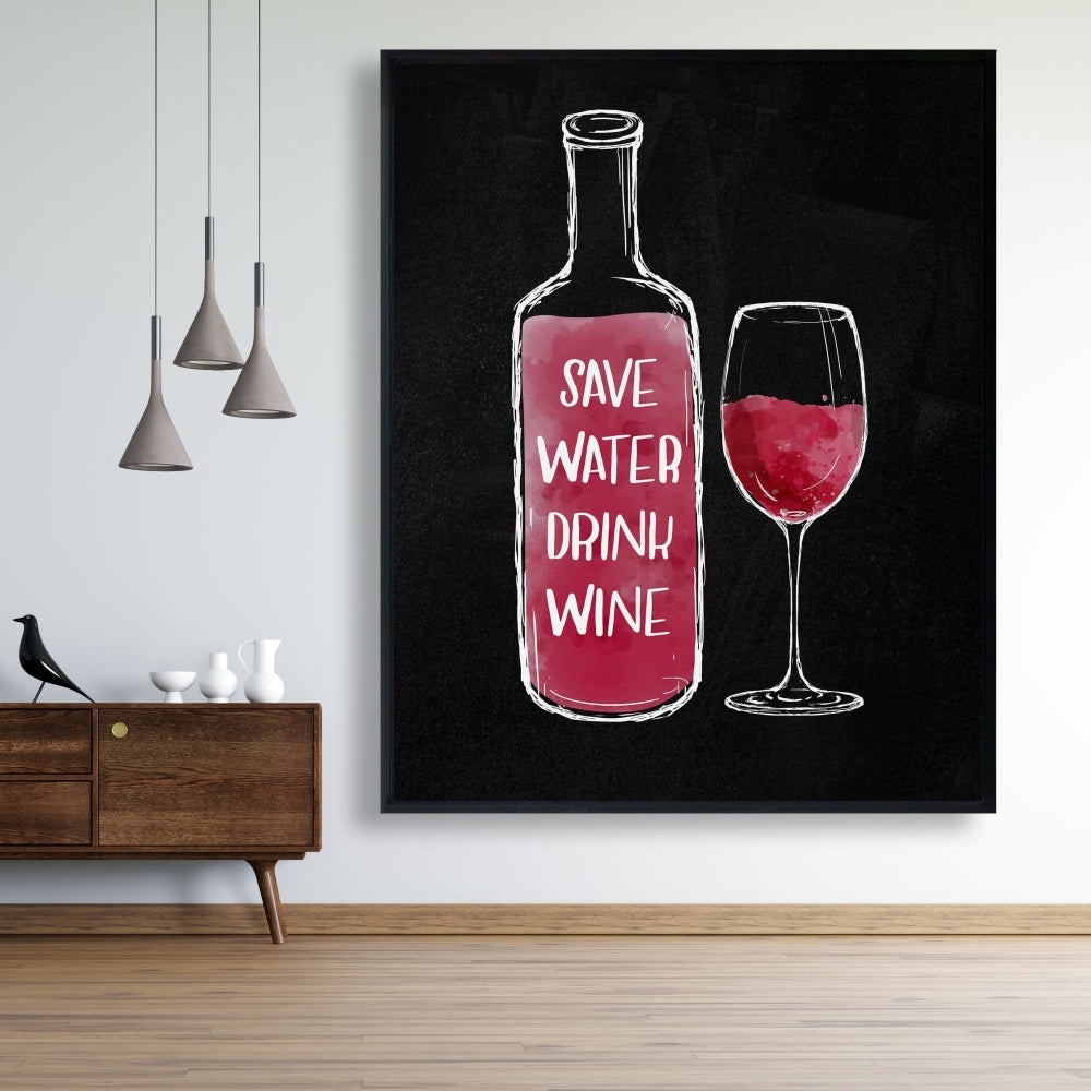 Toile « Économisez de l'eau, buvez du vin » - Décoration murale