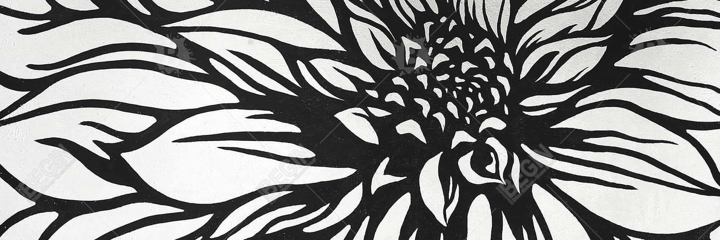 White Bedroom Dahlia Flower Outline Canvas - Monochrome Decor