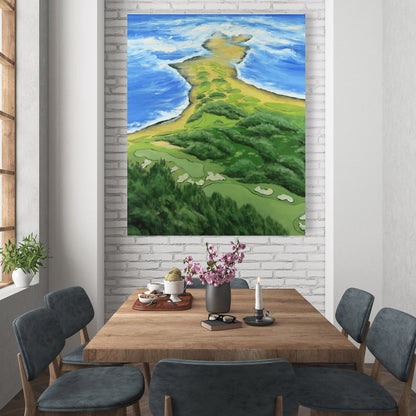 Golf Course on Coast Canvas - Blue Trees Bedroom Decor