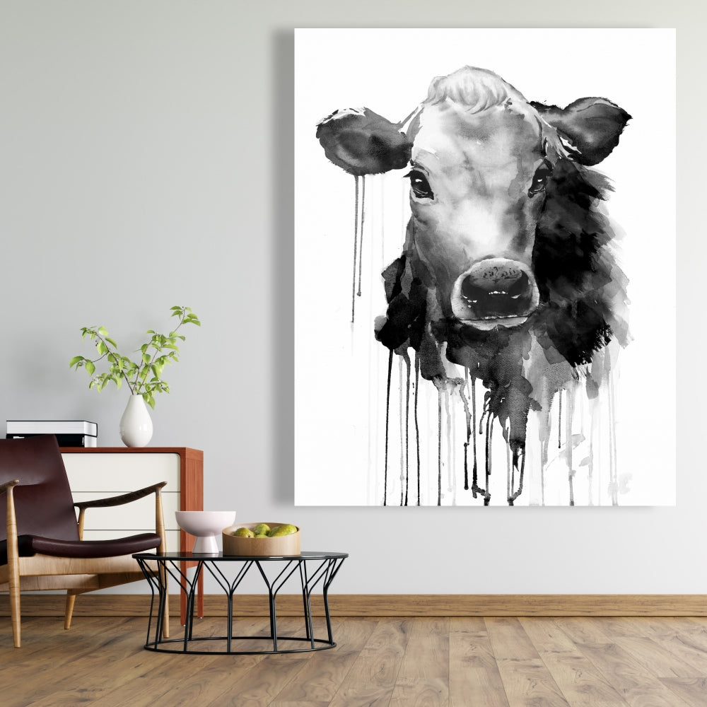 Gray Jersey Cow Canvas | Farm Animals Wall Art Home Decor