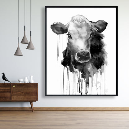 Toile de cuisine grise représentant une vache Jersey | Décoration d'intérieur encadrée