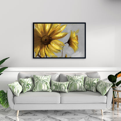 Fleurs d'arnica des montagnes | Décoration d'intérieur sur toile botanique grise