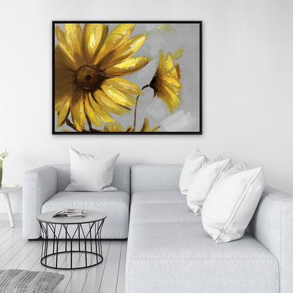 Fleurs d'arnica des montagnes | Décoration d'intérieur sur toile botanique grise
