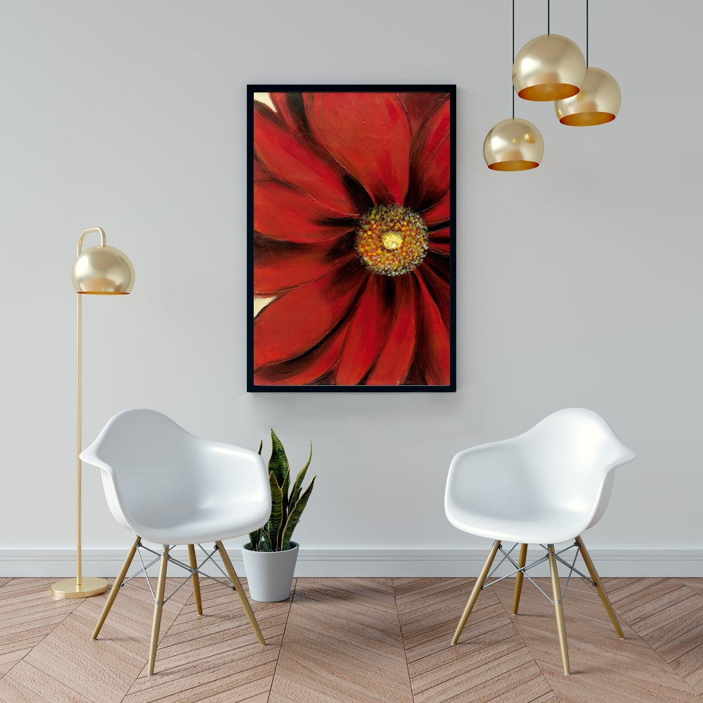Red Daisy Floral Botanical Canvas | Bedroom Home Decor Art