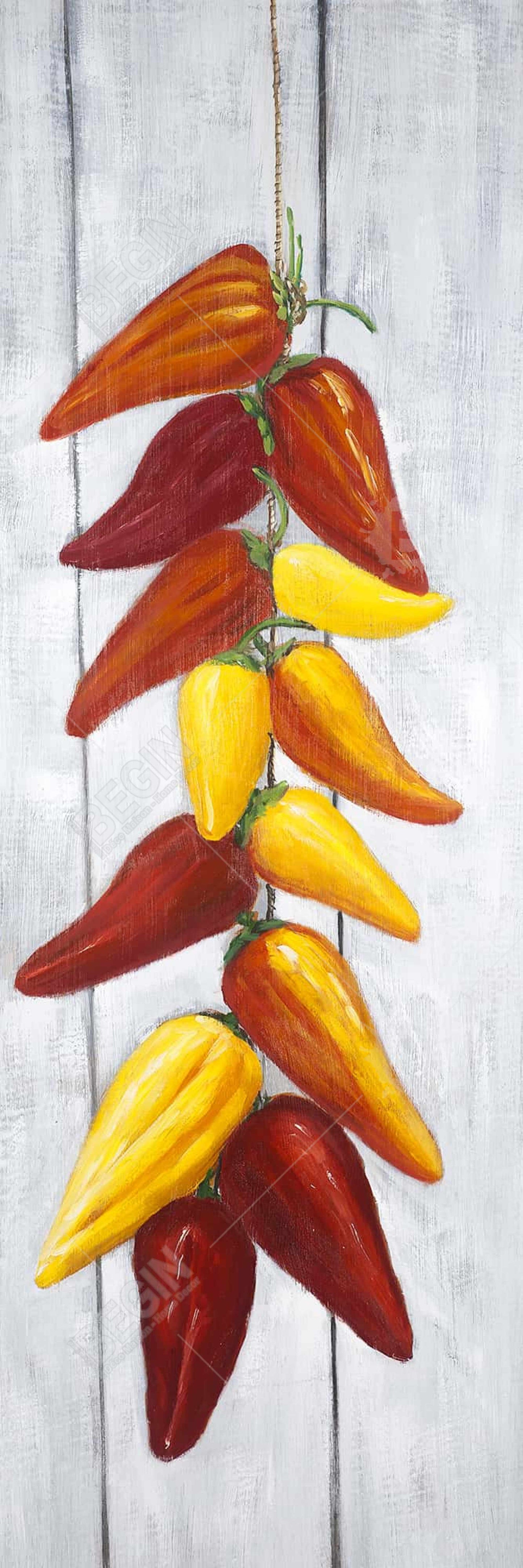 Toile jaune gastronomique | Décoration d'intérieur « Corde de piments »