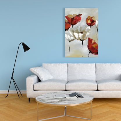 Abstract Red & White Flowers Canvas - Modern Floral Home Decor