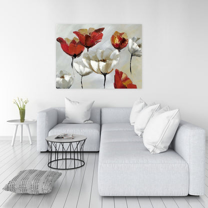 Abstract Red & White Flowers Canvas - Modern Floral Home Decor