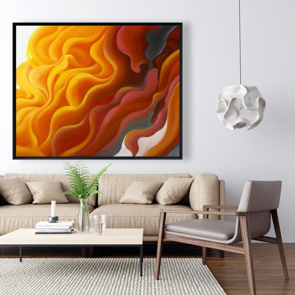Toile abstraite colorée orange fumée pour salon - Décoration d'intérieur