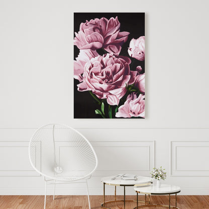 Pink Peonies Canvas - Romantic Black Bedroom Wall Art Decor