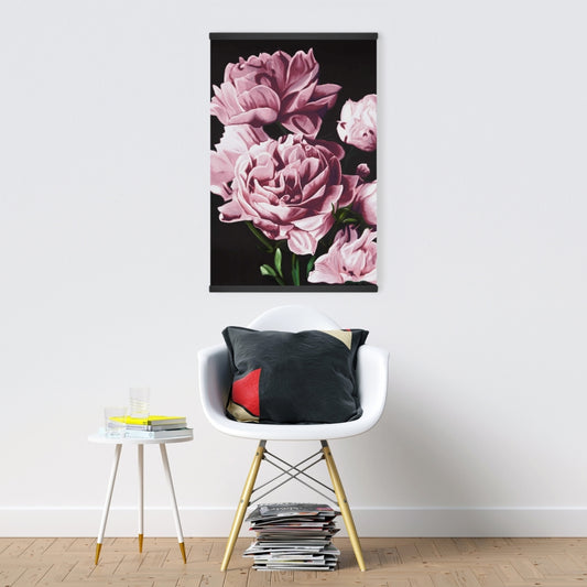 Pink Peonies Romantic Black Magnetic Canvas | Bedroom Decor