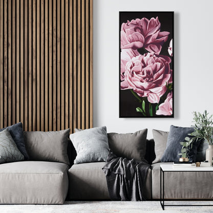 Toile encadrée noire – Pivoines roses | Décoration de chambre