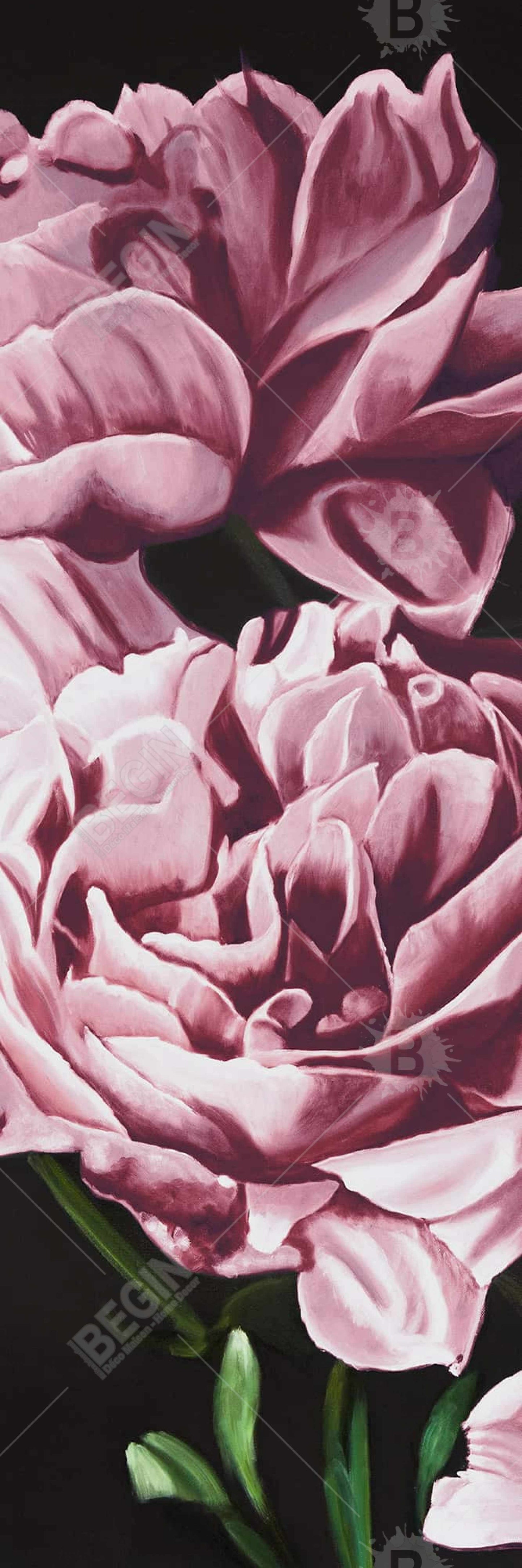 Pink Peonies Canvas - Romantic Black Bedroom Wall Art Decor