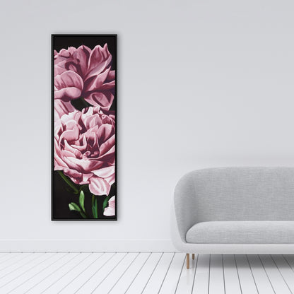 Toile encadrée noire – Pivoines roses | Décoration de chambre