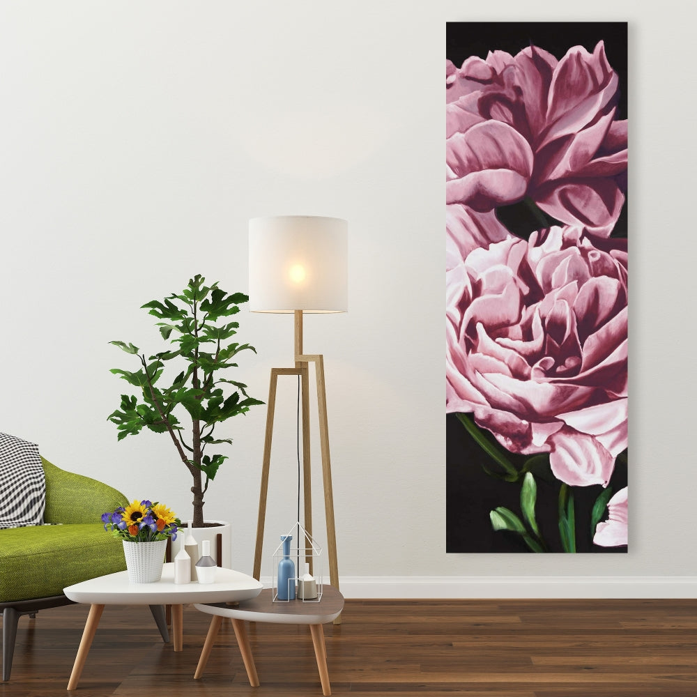 Pink Peonies Canvas - Romantic Black Bedroom Wall Art Decor