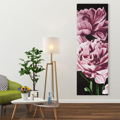 Pink Peonies Canvas - Romantic Black Bedroom Wall Art Decor