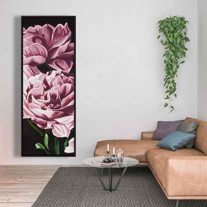 Toile encadrée noire – Pivoines roses | Décoration de chambre