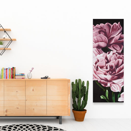 Toile de pivoines roses – Décoration murale romantique noire pour chambre à coucher