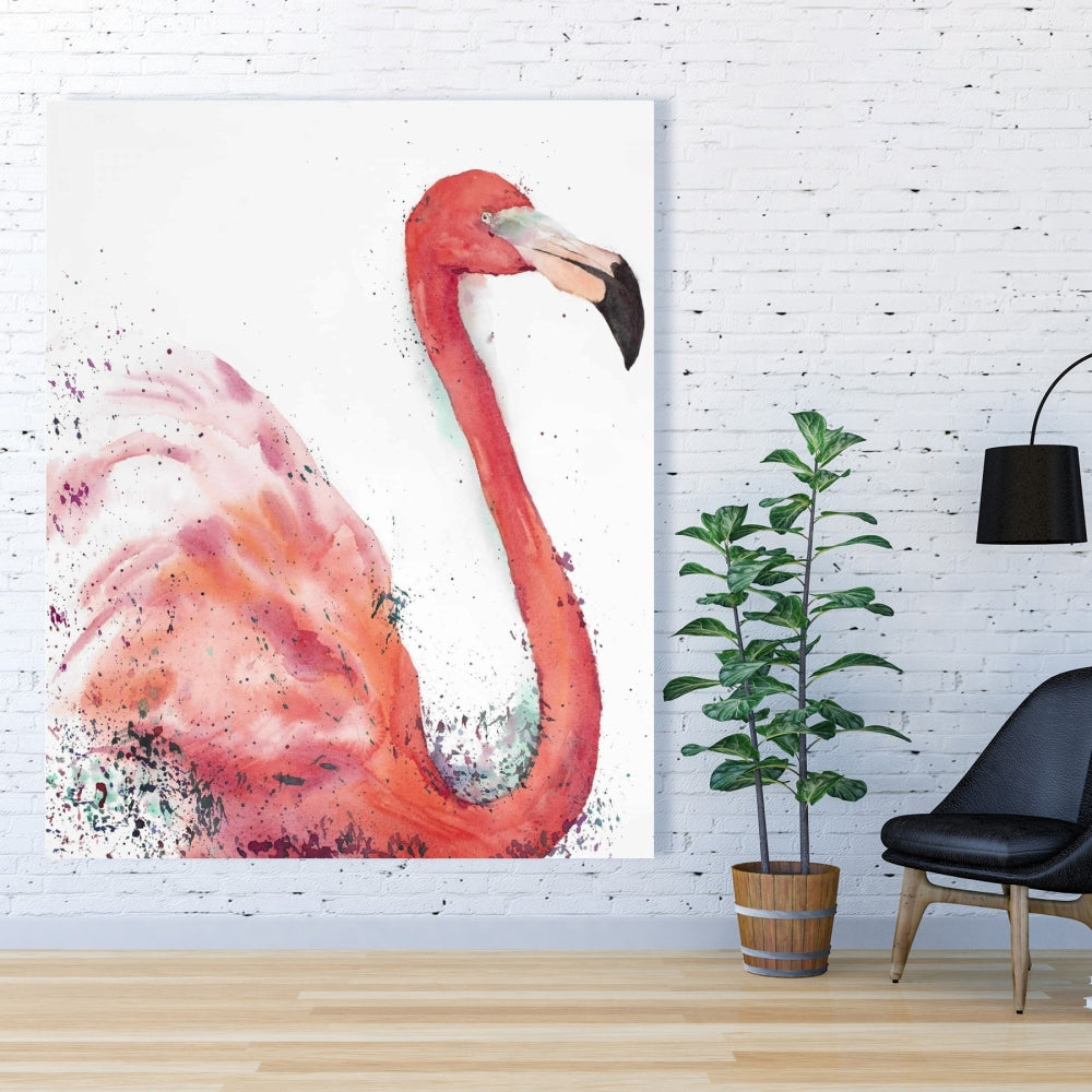Toile exotique représentant un flamant rose éclaboussant – Décoration d'intérieur