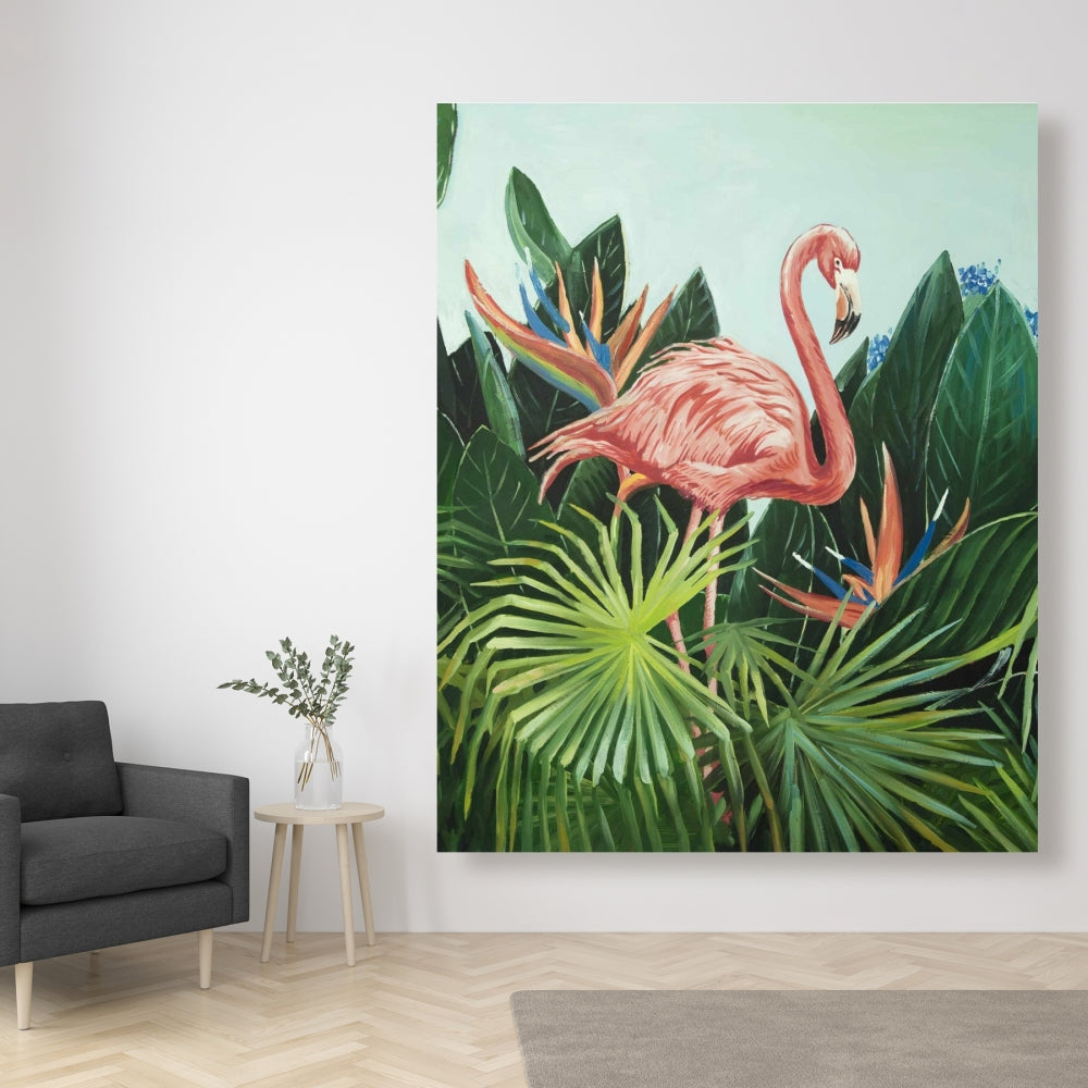 Tropical Flamingo Botanical Pink Canvas | Bedroom Wall Decor