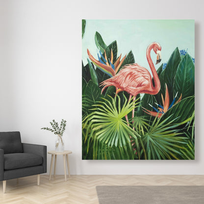 Tropical Flamingo Botanical Pink Canvas | Bedroom Wall Decor