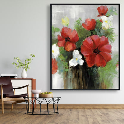 Bouquet de fleurs sauvages abstraites | Toile botanique moderne blanche